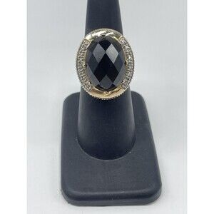 Vintage Faceted Smoky Quartz 925 Sterling Silver Gold Plate Statement Ring 9.86g